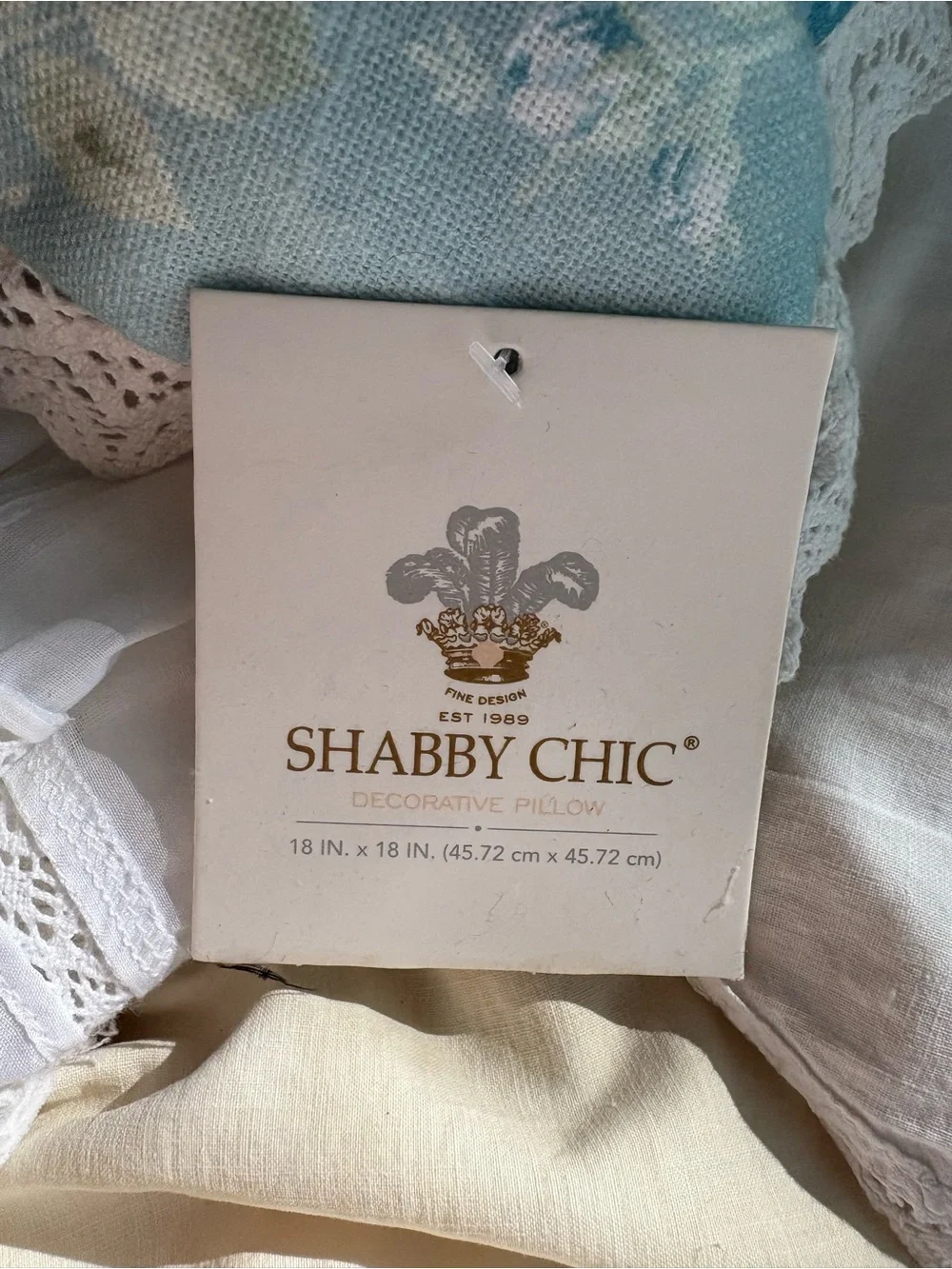 Shabby Chic Aqua Blue Floral Lace-Trim Throw Pillow